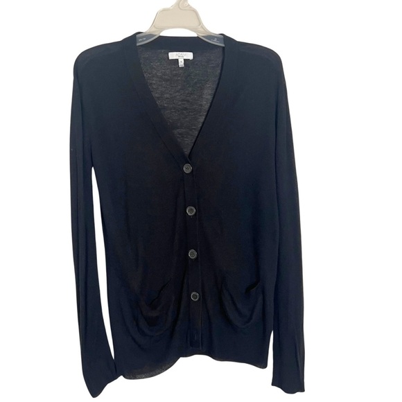 Adam Lippes Black Bamboo Cashmere Minimalist Cardigan Sweater Capsule Wardrobe - Picture 1 of 8